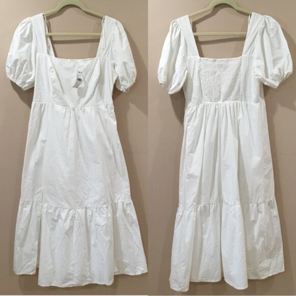 ASTR The Label Women Size L Puff Short Sleeve White  Tiered Midi Dress New - Picture 4 of 7